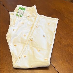Lilly Pulitzer White Pants with Gold Palm Embroidery